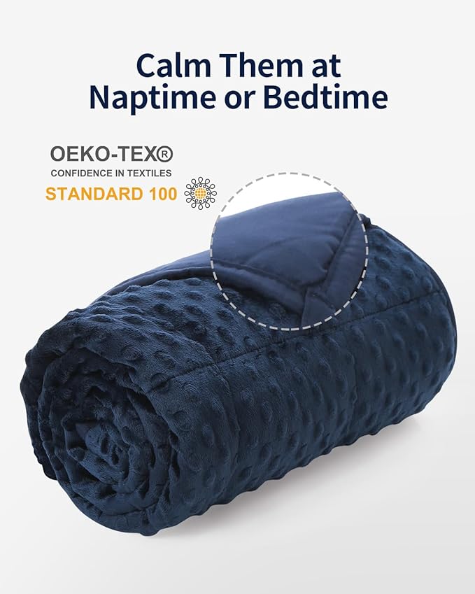 Mr. Sandman Weighted Blanket 5LBS 36 x 48 Inches, Minky Dots Heavy Blanket with Glass Beads, Soft and Cooling for School and Home, Navy Blue