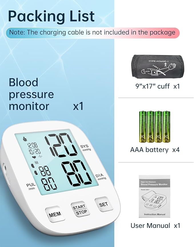 Blood Pressure Monitor-HOLFENRY Blood Pressure Monitors for Home use, Accurate Upper Arm Automatic Digital BP Machine with 9-17inches Blood Pressure Cuff and AAA Batteries