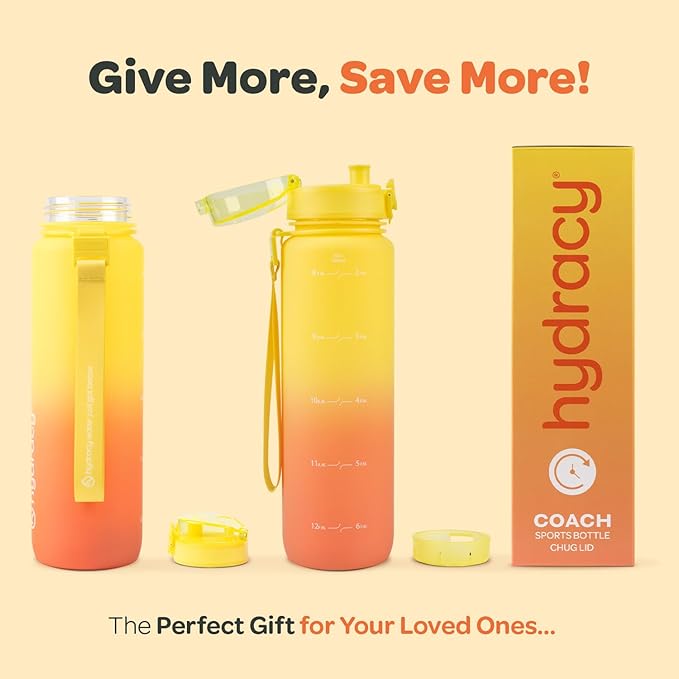 Hydracy Water Bottle with Time Marker -Large 32oz BPA Free Gradient Water Bottle - Leak Proof Gym Bottle with Fruit Infuser Strainer & Times to Drink -Ideal for Fitness Sports & Outdoors