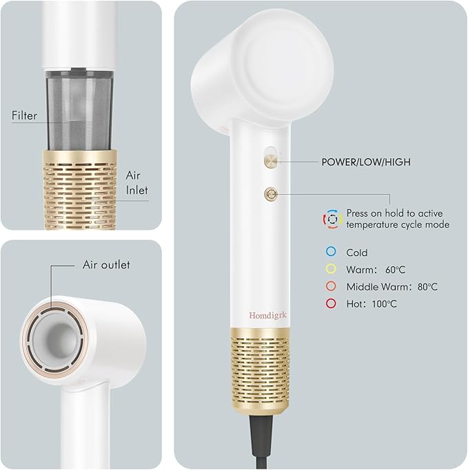 Hair Dryer - Ionic Blow Dryer with Diffuser,112000RPM High Speed Brushless Low Noise Hairdryer, Lightweight/Compact/Mini Design,110V Use for Home/Travel, Suitable for All Hair Types Women, Men
