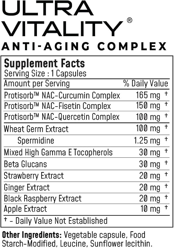 UltraVitality Longevity Support Formula – Fisetin, Curcumin, Quercetin & Beta-Glucan – Supports Cellular & Cognitive Health Healthy Aging – 60 Capsules
