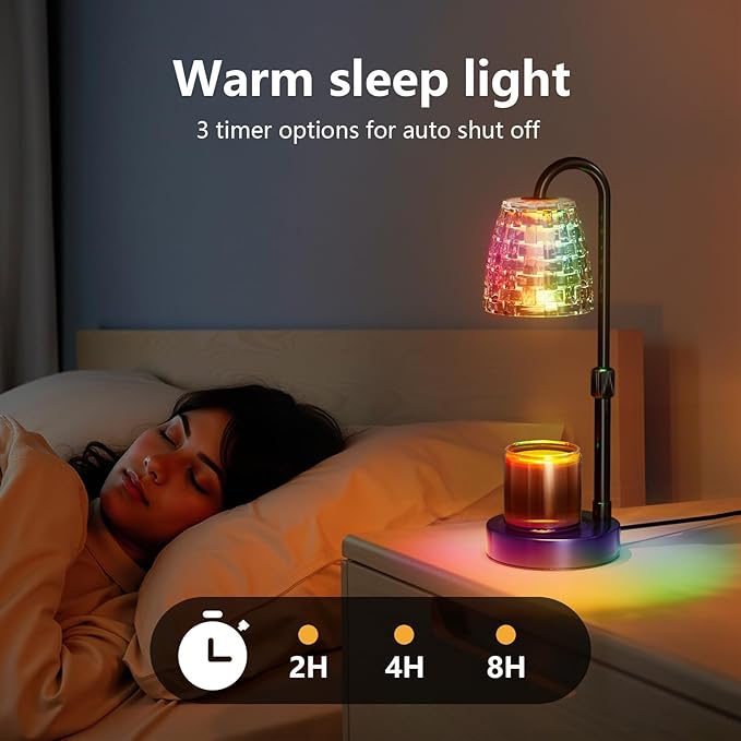 Candle Warmer Lamp with Timer Dimmer, 8 Colors LED Changing, Candle Lamp with RGB Model Adjustable Height for All Size Scented Candles with 2 Bulbs, Birthday Gifts for Women