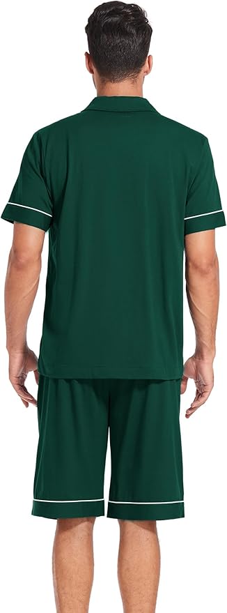 COLORFULLEAF Men's 100% Cotton Short Sleeve Pajama Sets Button Down Notched Collar Sleepwear Soft Lounge Pjs with Pockets