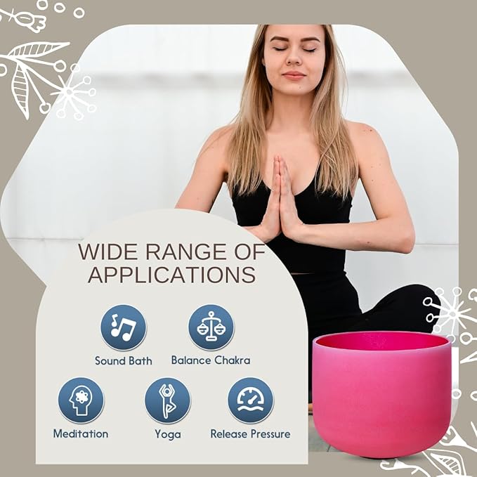 12 inch Red C Note Root Chakra Quartz Crystal Singing Bowl, for Healing Mindfulness Meditation Yoga Sound Baths, with Rubber Mallet O-ring