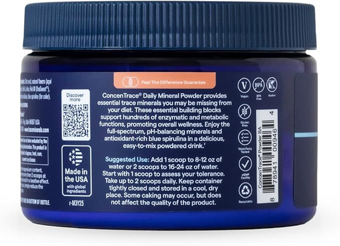Trace Minerals ConcenTrace Daily Mineral Powder - Supports Energy, Digestion, Bone Health - 70+ Multiminerals Supplement with Ionic Magnesium, Chloride, & Potassium, Sugar-Free (60 Servings)