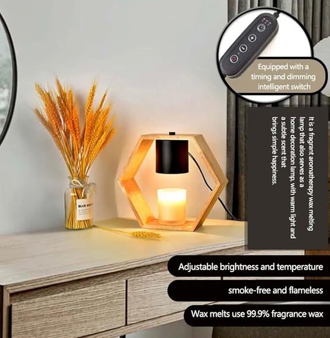 VIVU Candle Warmer Lamp with Timer & Dimmable Light – Wood Base & Iron Frame – Flameless Jar Wax Melter for Home, Office, Bedroom – VIVU Store