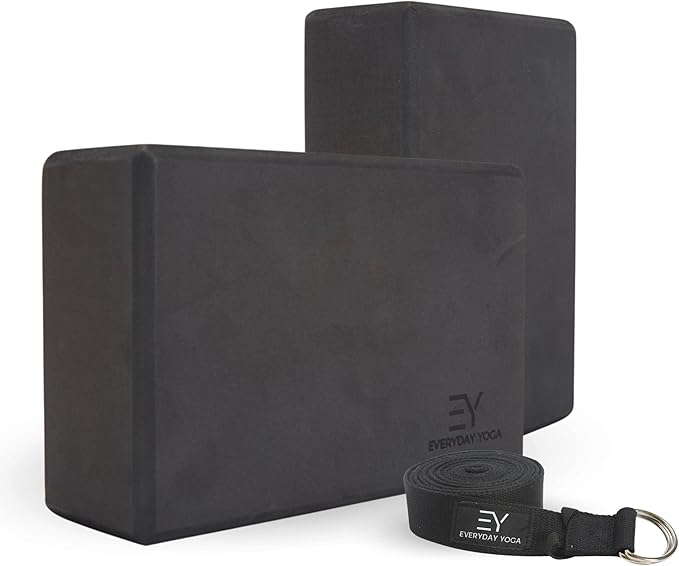 Everyday Yoga Foam Block and Yoga Strap Set, Soft Non-Slip Surface for Stability, Balance, and Deepen Stretches - Ideal for Yoga, Pilates, and Meditation Accessories