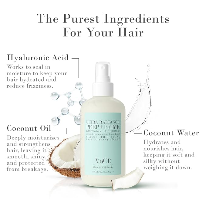 VoCÊ Haircare Vegan Prep + Prime Spray | Shine, Style Retention + Heat Protection, Nourishing, Anti-Frizz – Non-Toxic, Cruelty Free, Vegan Hair Routine Primer (8.5oz | 250ml)