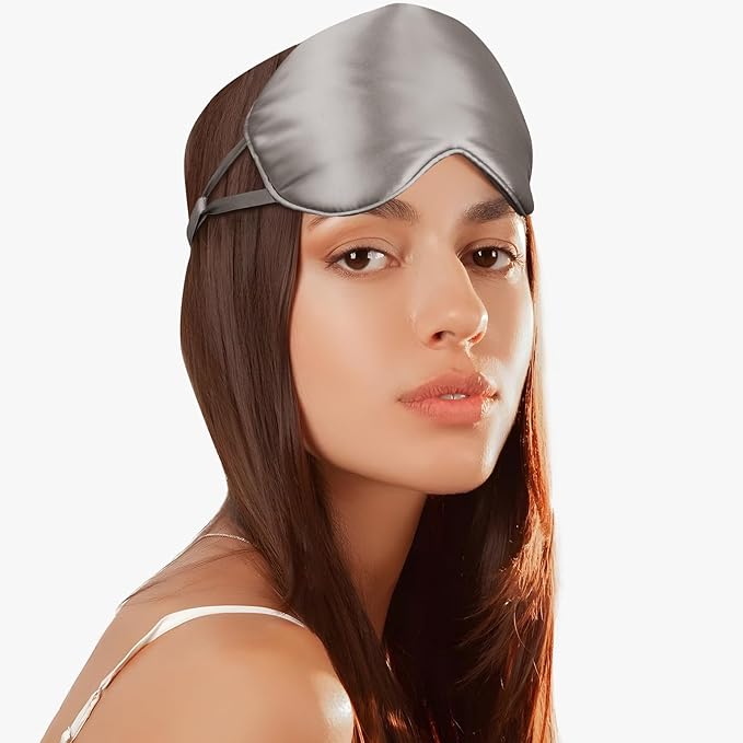 Adjustable Silk Eye Mask for Side Sleep/Travel/Plane Large Mulberry Silk Night Mask for Sleeping for Men/Women/Adults/Teens/Big Head,Silver Gray