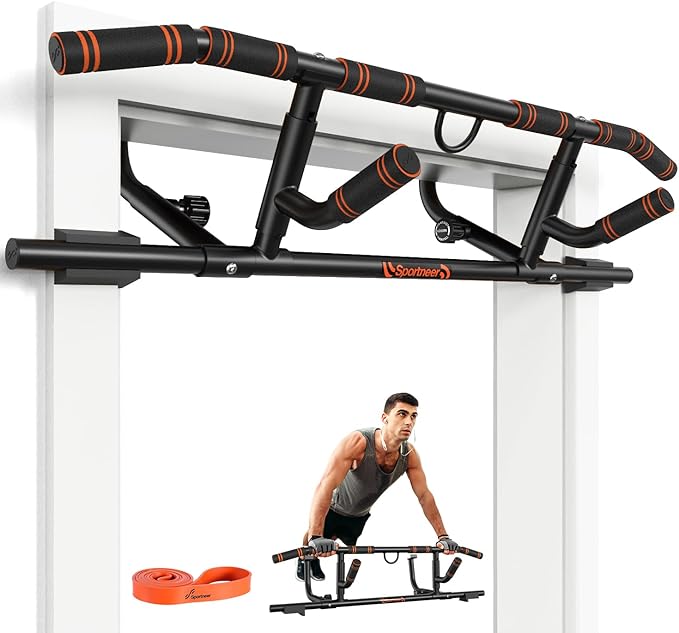 Sportneer 2025 Upgrade Pull up Bar for Doorway with Folding Handle, Door Pull up Bar Door Frame Multi-Grip Upper Body Trainer, 440lb, Indoor Fitness for Home Gym Strength Training - US Patent Pending