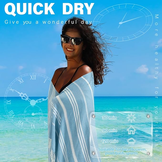 Turkish Beach Towel Quick Dry Absorbent Cotton Lightweight Thin Bathroom Bath Pool Swim Towels Extra Large Oversized Sand Free Beach Accessories Essentials Stuff Cloud Gift for Adults