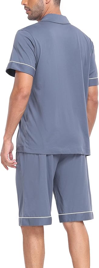 COLORFULLEAF Men's 100% Cotton Short Sleeve Pajama Sets Button Down Notched Collar Sleepwear Soft Lounge Pjs with Pockets