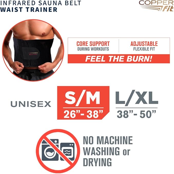 Copper Fit Infrared Sauna Belt Waist Trainer for Men & Women – Increases Sweat, Supports Core & Adjustable Compression