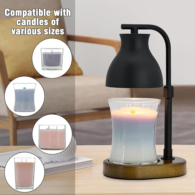 SOKCVSEA Candle Warmer Lamp - Candle Lamp Warmer with Timer Height Adjustable, Birthday Gifts for Mom Women, House Warming Gifts New Home Decor, Wax Melt Warmer with 2 Bulbs A.Black