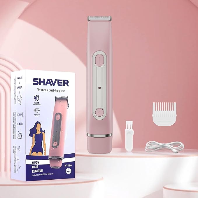 Bikini Trimmer for Women - 2 in 1 Women Electric Shaver,Cordless Body Razor for Trip,Replaceable Lady Facial Razor, IPX6 Waterproof&Easy Cleaning, Ceramic Blade, USB Charge 706 Pink