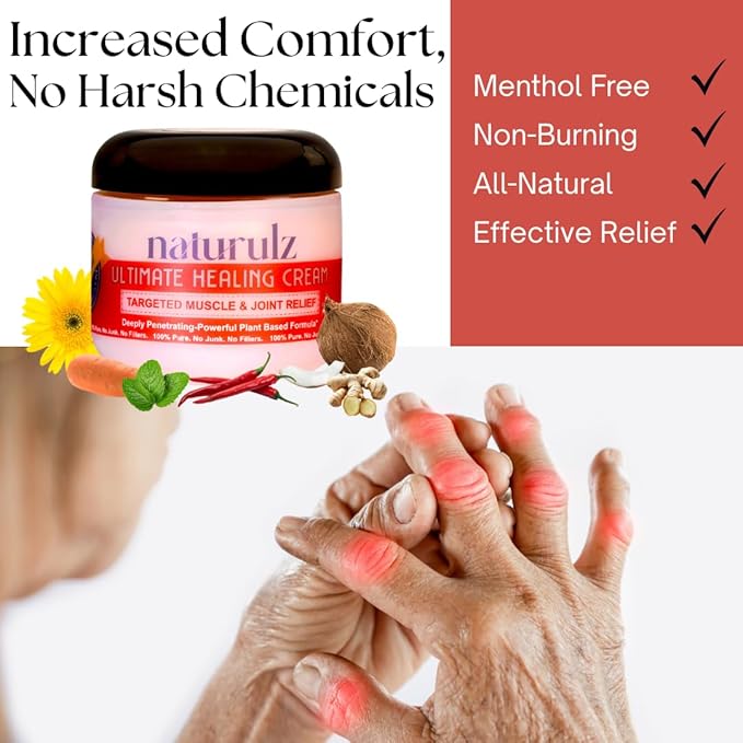 Naturulz Ultimate Healing Cream 4 Ounce Fast-Acting Topical for Joint and Muscle Discomfort with Arnica, Capsicum, Calendula. Powerful, All-Natural 'NO Junk' Formula.