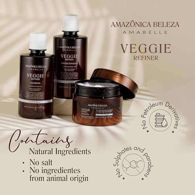 AMAZONICA BELEZA Vegan Veggie Refiner Conditioner, Nourishes, Moisturizes and Repairs, Sulfate, Parabens and Cruelty Free, with Natural Ingredients for all Hair Types, 10 Oz