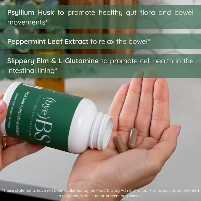Digestive Support Supplement – Psyllium Husk, Slippery Elm, Peppermint Extract & L-Glutamine – Gut Health, Bloating & Constipation Support, Intestinal Lining & Bowel Function