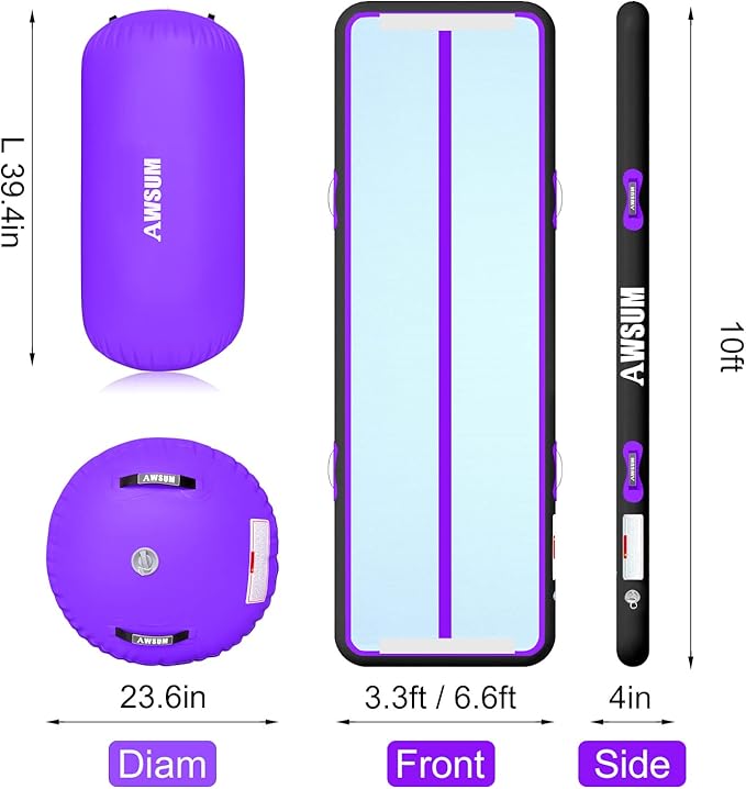 AWSUM Inflatable Air Gymnastics Mat 10ft/13ft/16ft/20ft/23ft Training mat 4/8 inches Thick tumbling mat with Electric Pump for Home/Gym/Outdoor