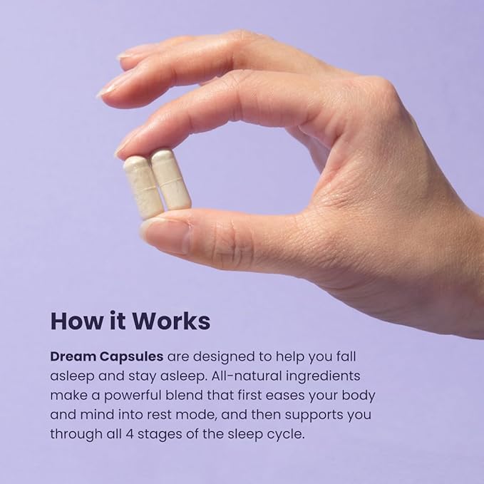 Beam Dream Sleep Capsules, L-Theanine, Apigenin, Reishi and Magnesium, Third Party Tested Natural Sleep Aid & Sleep Supplement for Deep Sleep, Relaxation and Recovery, Sleep Support, 30 Servings