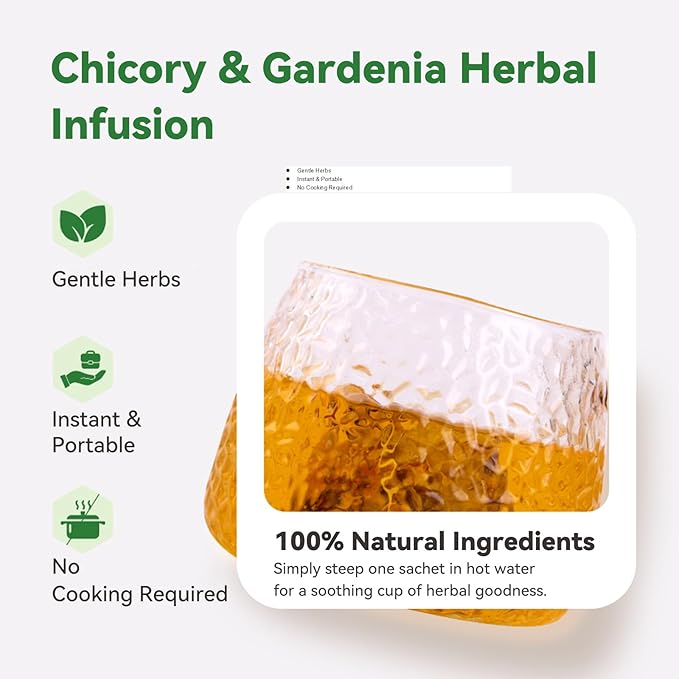 12 Bags Chicory & Gardenia Herbal Tea - Supports Blood Sugar, Digestion, Weight & Sleep, Natural Sugar-Free Blend, Vegan & Caffeine-Free (1 Pack)