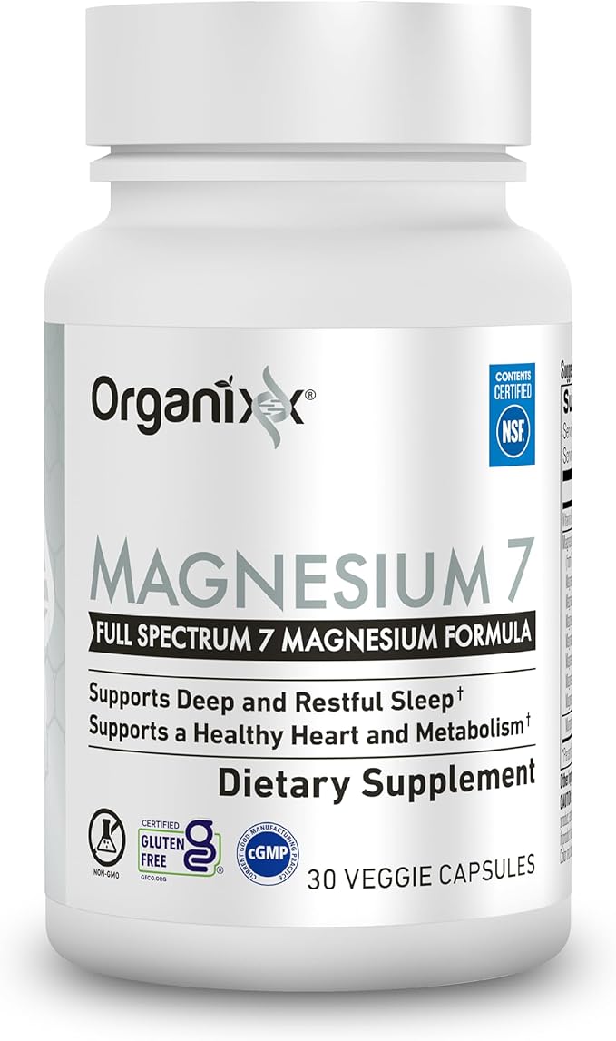 Organixx Magnesium Supplement, Natural Magnesium Capsules for Sleep Support, Muscle Recovery, with Vitamin B6 and Manganese Citrate and Glycinate, High Absorption, Vegan, Non GMO (30 Count)