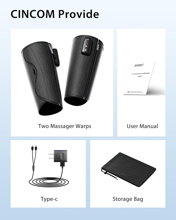 CINCOM Cordless Calf Massager for Circulation, Leg Compression Massager for Calf, Rechargeable Leg Massage with 3 Intensities 3 Modes for Pain Relief, Gifts for Women Men