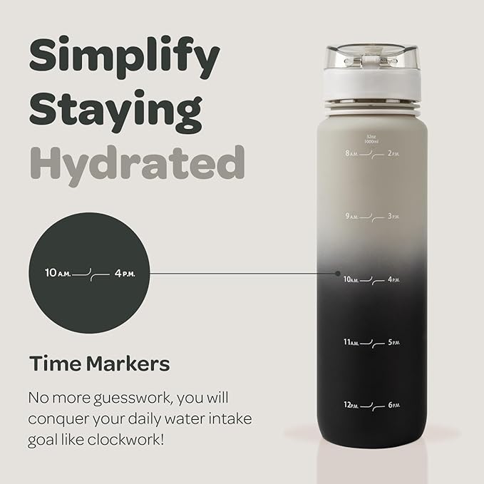 Hydracy Water Bottle with Time Marker -Large 32oz BPA Free Gradient Water Bottle - Leak Proof Gym Bottle with Fruit Infuser Strainer & Times to Drink -Ideal for Fitness Sports & Outdoors