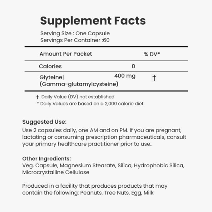 CONTINUAL - G Glyteine 400 mg Capsules | Cellular‑Enhancing Glutathione Supplement | Powerful Antioxidant Support | 30‑Day Supply (60 Capsules)