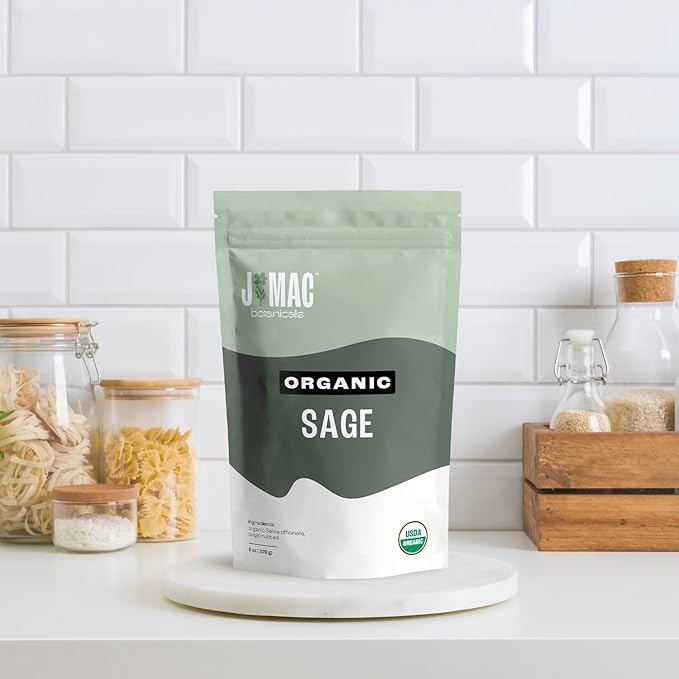 J Mac Botanicals, Organic Rubbed Sage (2 oz), Certified USDA Organic, Dried Rubbed Sage Leaf. Culinary Grade-excellent for sausage making, fresh Albanian harvest