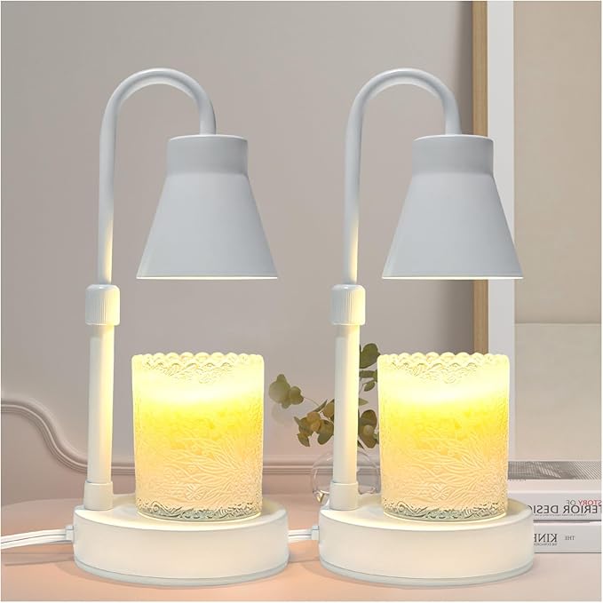 2 Pack White Candle Warmer Lamp, Electric Candle Lamp Warmer, Adjustable Height, Stepless Dimming Function, Wax Melt Warmer for Jar Candles, Candle Warmer Light with 2 Bulbs for Home Bedroom