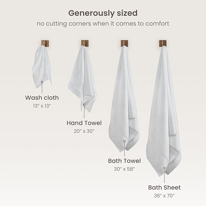 BIOWEAVES 100% Organic Cotton Bath Towel Set | 700 GSM Plush 7-Piece Premium Towel Set GOTS Certified, 2 Bath Towels, 2 Hand Towels & 2 Washcloths, 1 Bath Mat - White