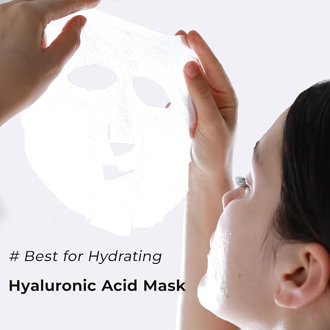 +WIS+ Hyaluronic Acid Sheet Mask 5 EA with Hyaluronic Acid Serum and Vitamin B5, Hydrating Facial Mask for Dry Skin, Anti-Aging Mask to Plump and Repair Dehydrated Skin, Safe on Sensitive Skin