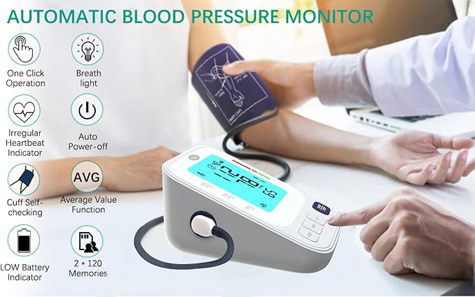 Blood Pressure Monitor, Upper Arm Electronic, Stores Up to 2 x 120 Readings. User Friendly with BP Log and Carrying Pouch. Digital Monitor