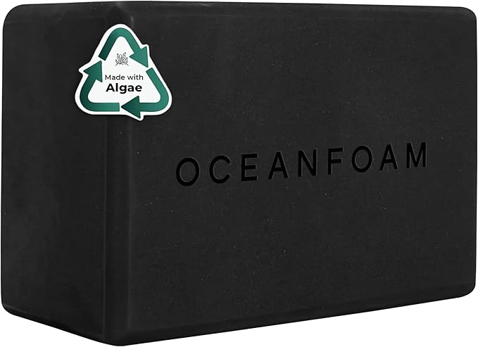 Oceanfoam Workout Block - High-Density Foam Exercise Block, Lightweight, Non-Slip for Stability & Support in Pilates, Yoga, Stretching & More - Algae-based EVA Foam, 9"x6"x4" (Black)