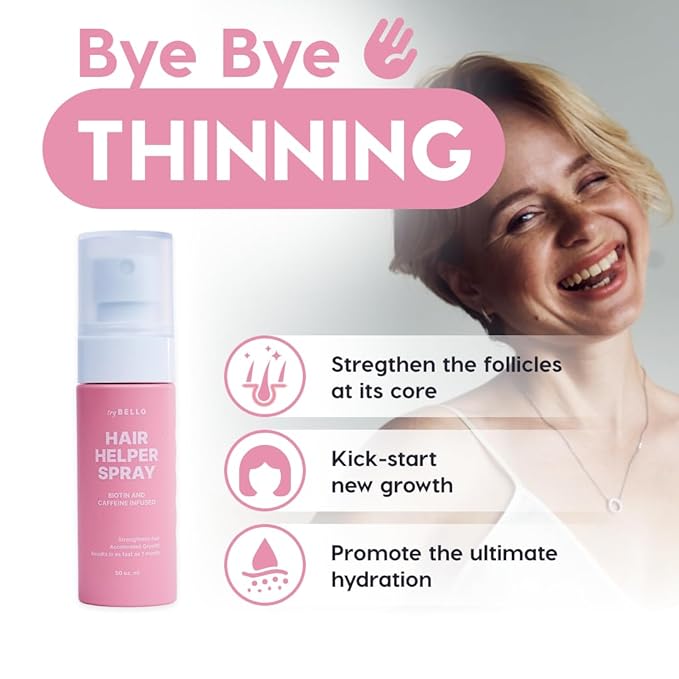 Hair Helper Spray - Growth Serum With Biotin & Castor Oil - Caffeine Infused Treatment for Thicker, Fuller Hair - Repair Thinning Naturally - Vegan, Cruelty-Free Formula