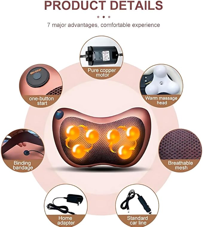 Shiatsu Back and Neck Massager with Heat โ Deep Tissue, Pain Relief Pillow for Neck, Shoulders, Legs, Feet โ Relaxing Electric Massager for Home, Car & Office Use