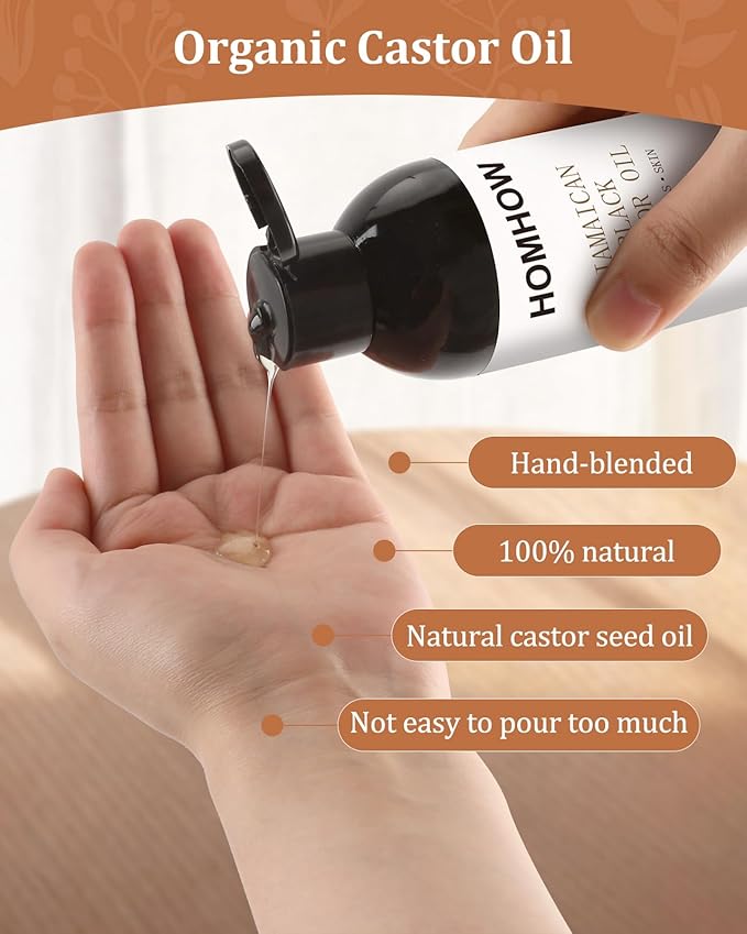 Castor Oil Pack Wrap & Organic Castor Oil (8fl.oz/237ml), Caster Oil Wrap with Roller Ball, Reusable Caster Oil Packs for Neck, Stomach and Entire Body
