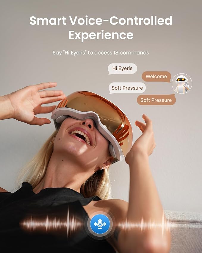 RENPHO Eyeris Calina Eye & Temple Massager for Migraines, Voice Control Smart Migraine Massager, Slidable Temple Massage Cushions, Heated Eye Mask Improve Sleep Stress Relief, Gifts for Women