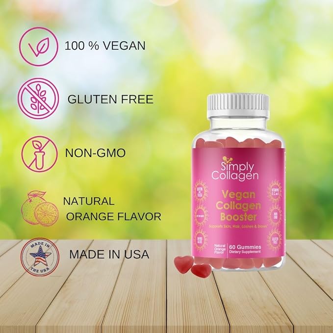 Simply Collagen® Vegan Collagen Booster Gummies for Women & Men - Promotes Youthful & Beautiful Skin, Hair, Nails & Lashes - Key Amino Acids & Antioxidants with Biotin, Vitamins A,C, & E