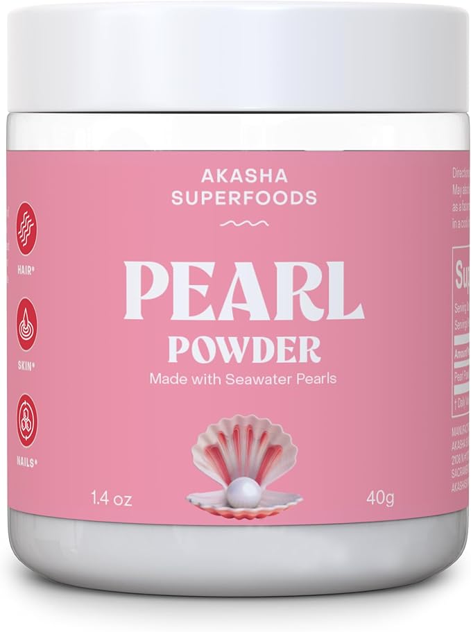 Akasha Superfoods Pearl Powder, Supports Collagen Production, Blend Into Drinks, Smoothies, or Skincare, Source of Calcium, Amino Acids, & Minerals, Gentle on Sensitive Skin, Gluten Free, 1.4 Oz