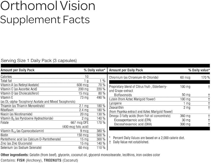 Orthomol Vision, 30-Day Supply, Comprehensive Eye Health Supplement with Micronutrients to Support Vision & Eye Wellness