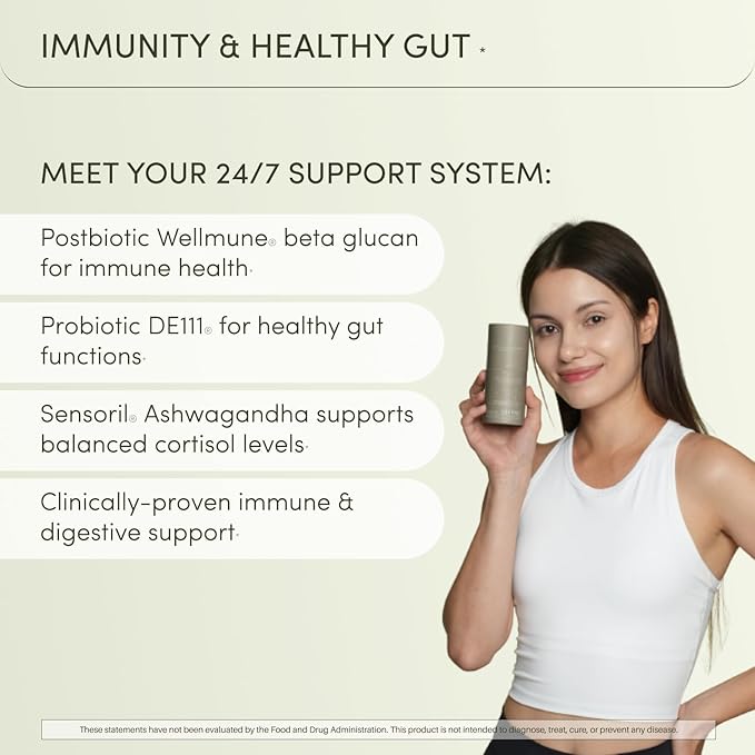 Defend Immune & Gut Support – Spore Probiotic DE111®, Beta Glucan, Ashwagandha – Supports Immunity, Gut Health, Stress & Bloating Relief Supplement – 60 Capsules