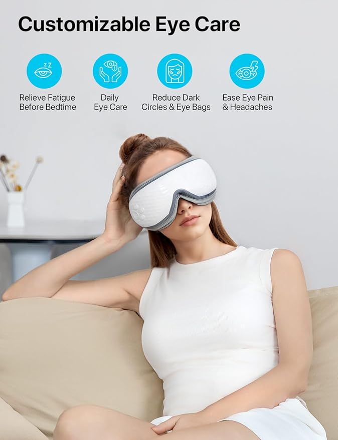 Eye Massager with Heat, Migraine Relief, Birthday Gifts for Women, Eye Care Gifts for Mom, Heated Sleep Eye Mask with Bluetooth, Heat for Relax Eye, Reduce Eye Strain