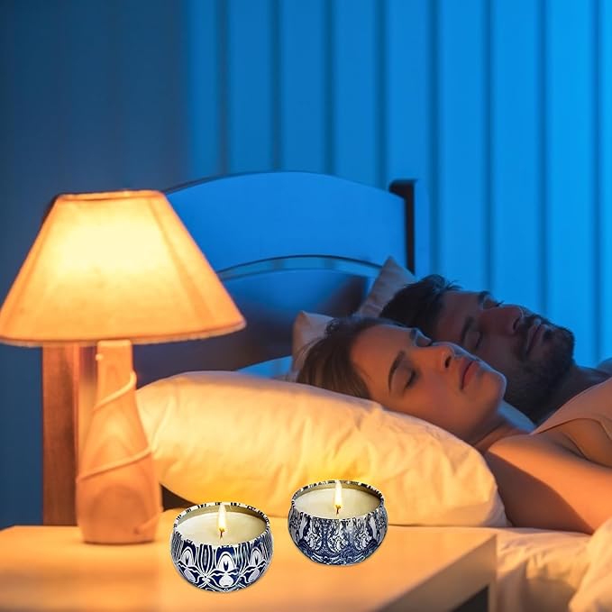 2 Pack 2.2-Ounce Scented Jar Candles - Blue&White Pordcelain Style - Perfect for Church, Family, Wedding, Party- Vibrant Colorful Iron Can Jars Candles(Lemon &Bergamot Fragrance)