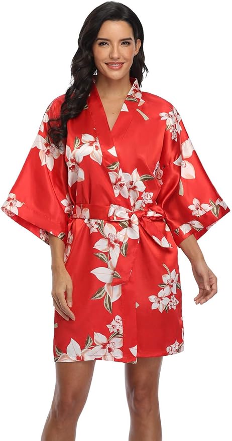 Women's Pure Short Silky Robes Bridesmaid Bride Party Satin Robes Sleepwear