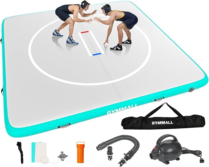Wrestling Mat Inflatable 5FT/6.6FT/10FT/13FT/16.5FT, Foldable 4" Thick Jiu Jitsu Mats for Home Outdoor Indoor, Waterproof PVC Mat for Gymnastics, Water Yoga, PE Training, BJJ, MMA, Grappling