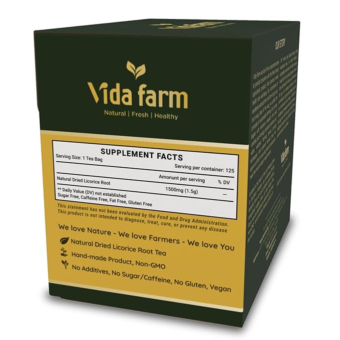 VIDA FARM Premium 125 Licorice Root Tea Bags, Made with 100% Natural Licorice Root, Natural Sweet, No Sugar, No Caffeine, Non-GMO