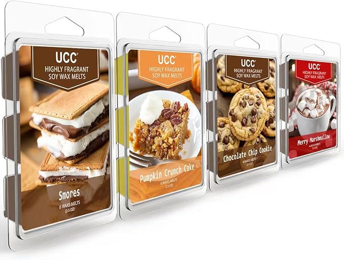 UCC Fall Wax Melts, Premium Plant Based Natural Autumn Soy Scented Melts Cubes, Wax Melts Tarts, Colored Wax Melt - 4 Pack