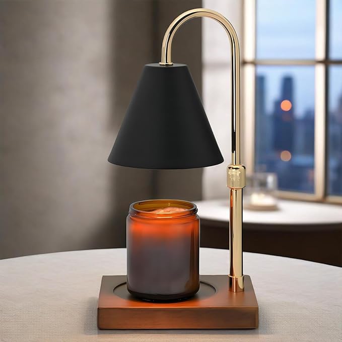 SOKCVSEA Candle Warmer Lamp - Candle Lamp Warmer Diamond with Height Adjustable, Birthday Gifts for Women Mom, House Warming Gifts New Home Decor, Wax Melt Candle Warmer with 2 Bulbs 7-Black Gold